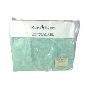 Ralph Lauren Twin Fitted Sheet 100% Cotton Damask Avery Green Vintage 1994